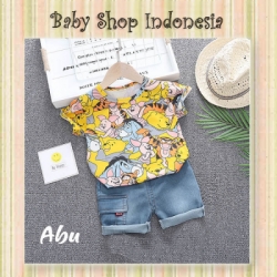 LU610 Setelan Kaos Anak Import Baju Anak Winnie the Pooh Abu  large